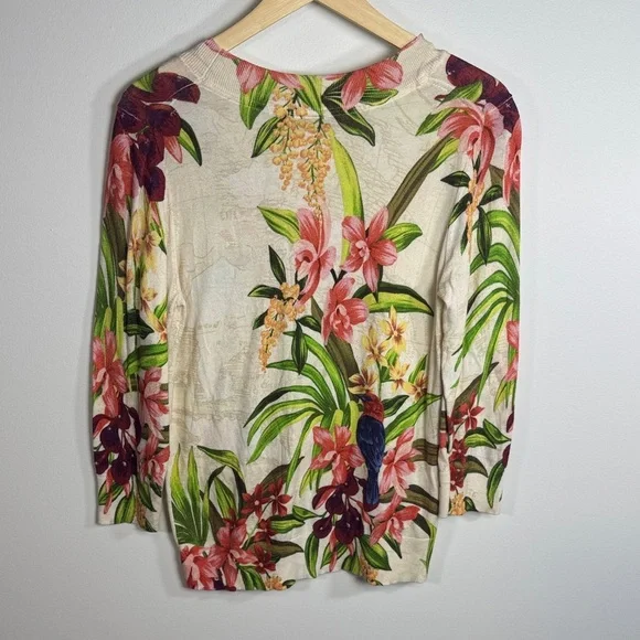 Tommy Bahama Women’s Cream Floral Sequin Knit Top Size Small - Picture 6 of 6